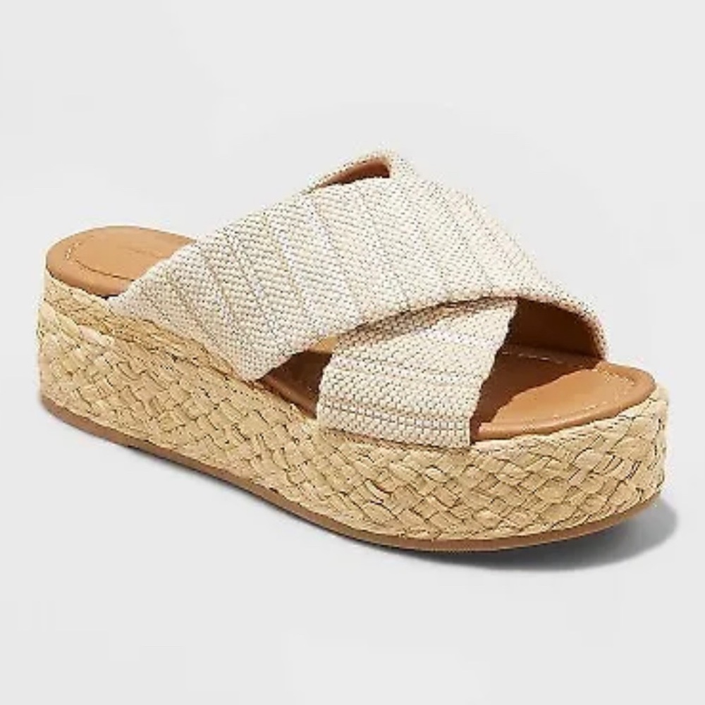 Universal Thread Cream Tan Woven Wedges